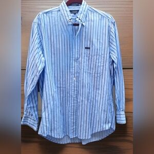 Façonnable Small Men's Blue and white striped long sleeve button-down shirt